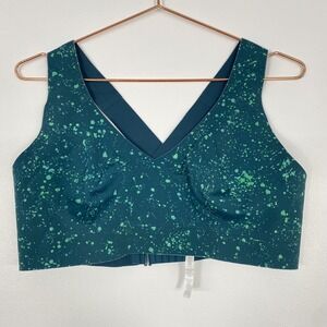 Athleta Sports Bra Womens XL Green Splatter Print Longline Crossback Adjustable